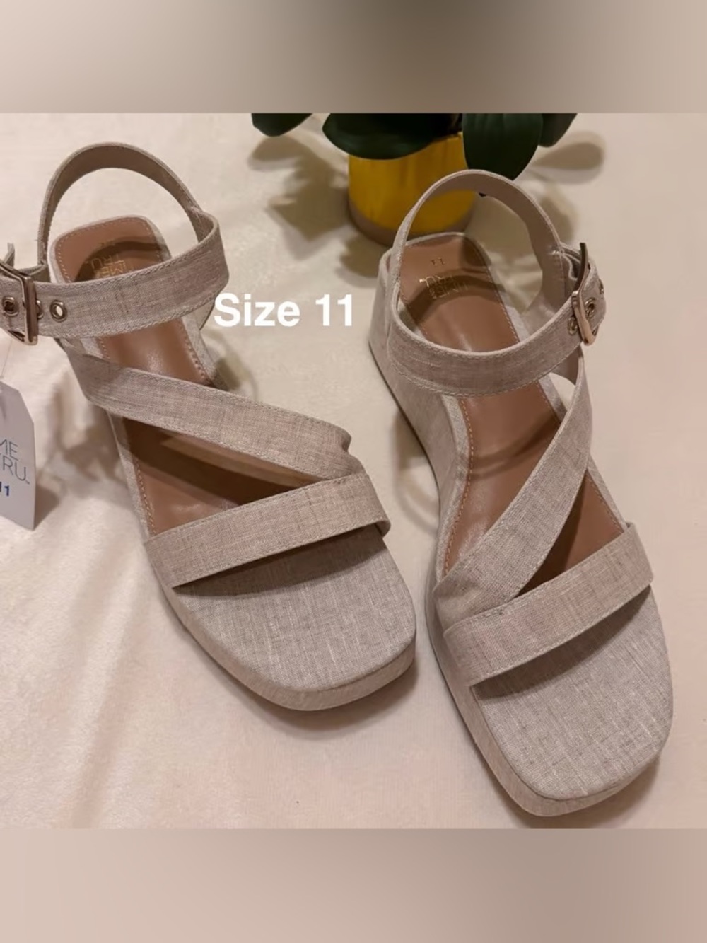 Time and Tru Beige Crisscross Wedge Sandals